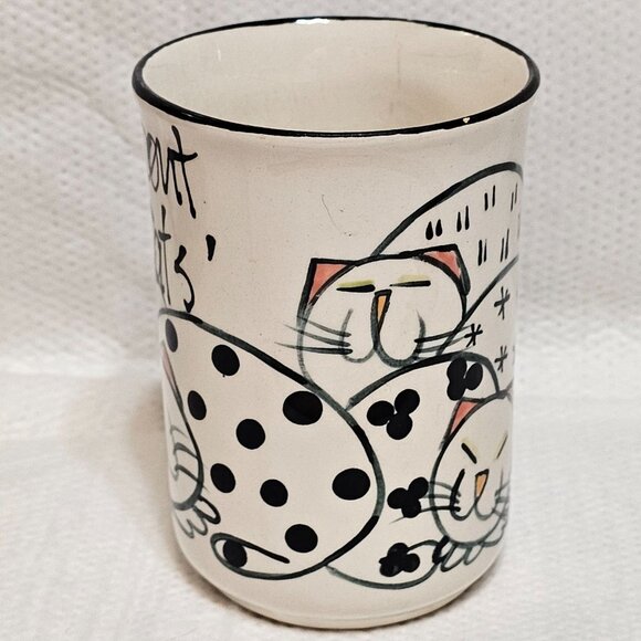 Hand Painted Cat Mug "Moggy about Cats" Signed by Artist 2007 Stained Inside - Picture 3 of 10